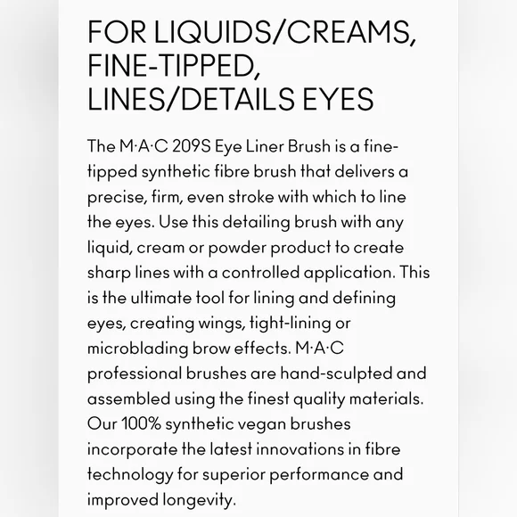 Mac Makeup 209S Eye Liner Brush | Synthetic Bristles | Brand New | Authentic - Picture 5 of 8